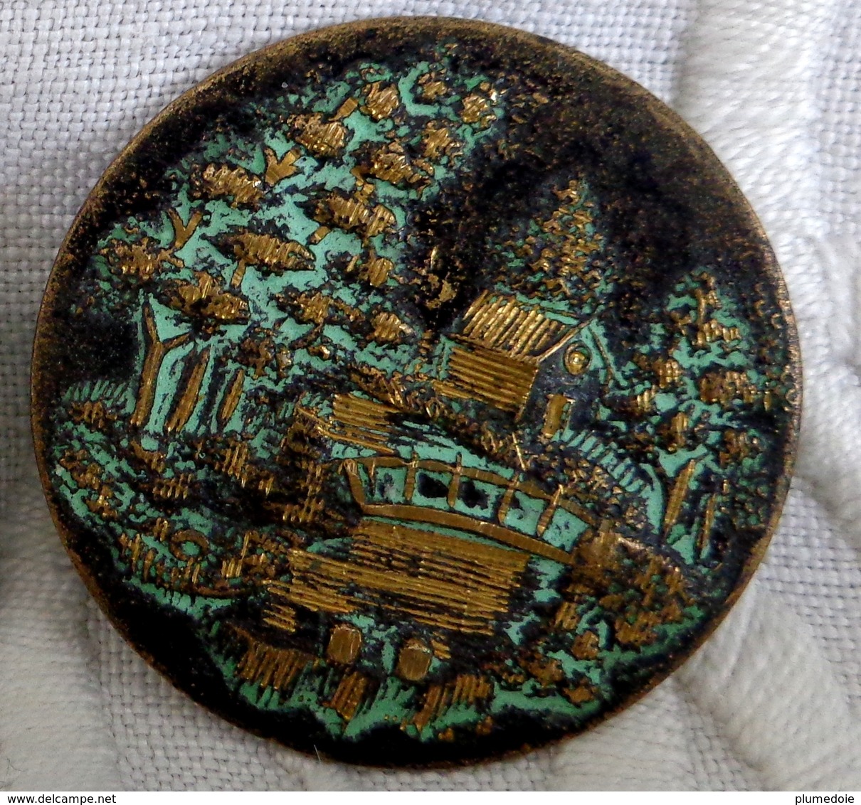 XIX ° PAIRE DE BOUTONS JAPONAIS SHAKUDO . 30 Mm . PAYSAGE . JARDIN  LOT OF 2 RARE JAPANESE BUTTONS . MEIJI - Boutons