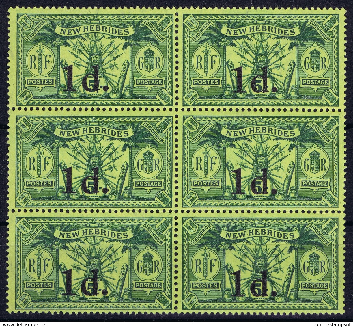 New Hebrides Yv 67 1920 Block Of 6 Postfrisch/neuf Sans Charniere /MNH/** - Unused Stamps