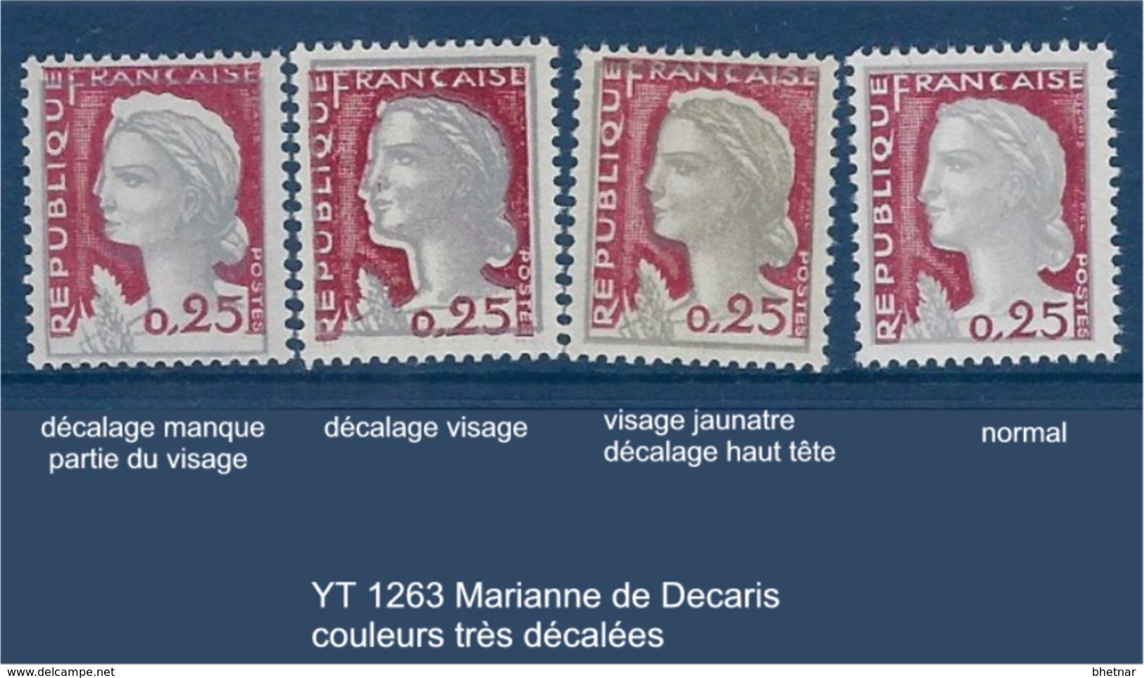 FR Variétés YT 1263 " Marianne Decaris " Neuf** Décalage Important Des Couleurs - Unused Stamps