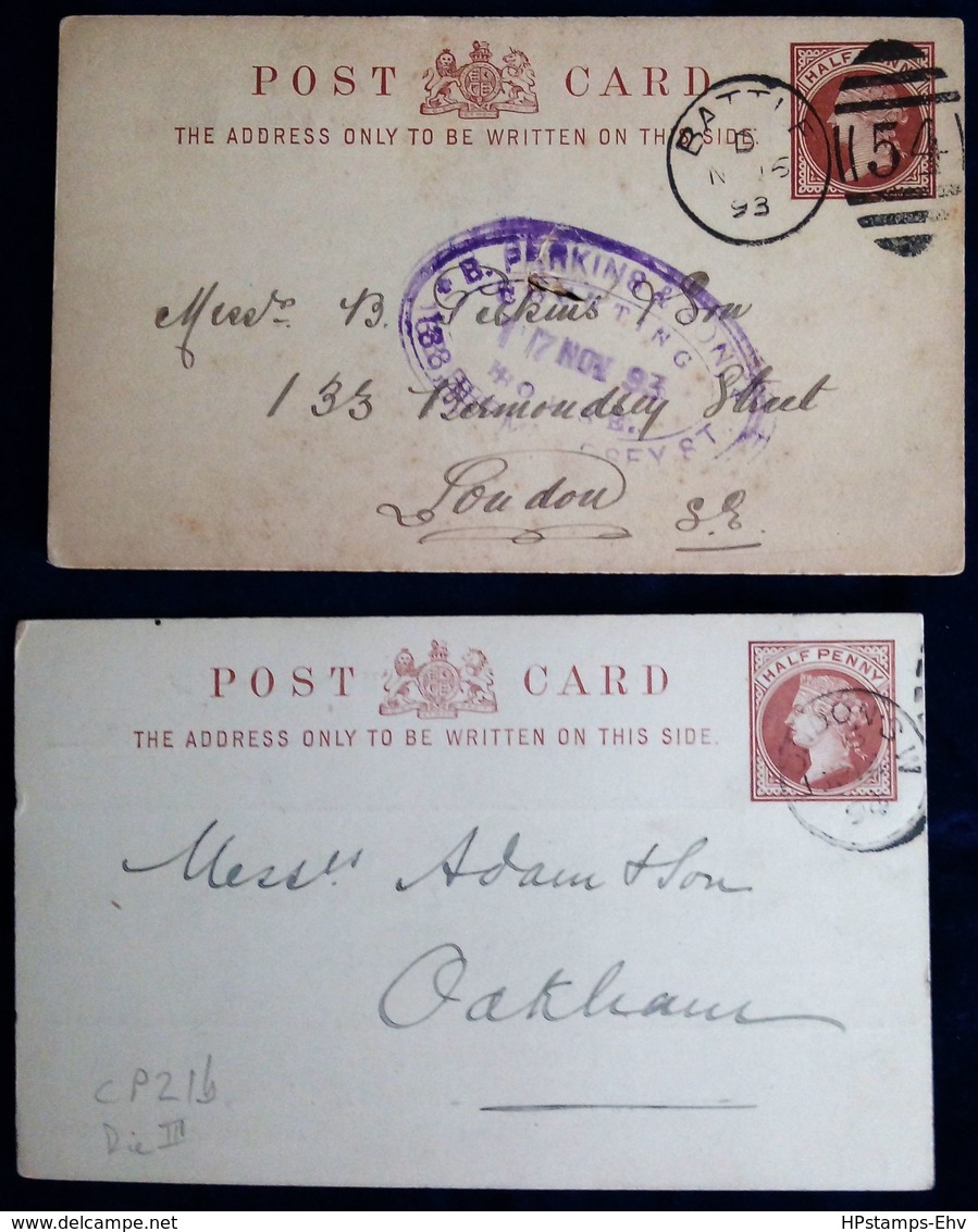 Great Britain 18880 ½ D Postcards 2x With Private Imprints On The Back 2002.1917 - Postwaardestukken
