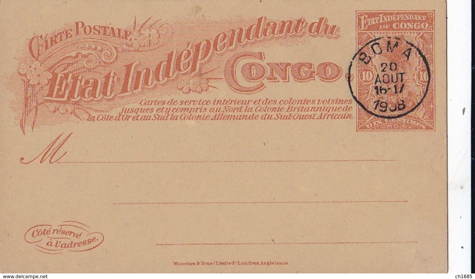 CONGO BELGE :  Etats Indépendants Du Congo Entier Postal Avec Réponse Payée De 1908 Cachet De Boma - Entiers Postaux