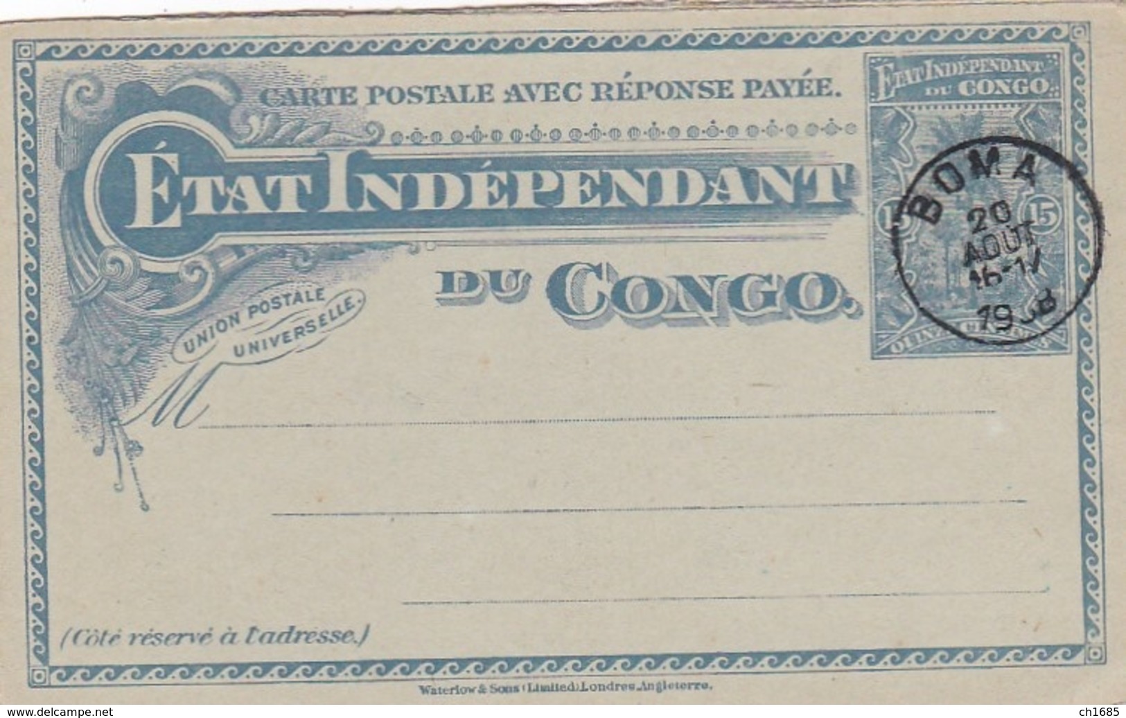 CONGO BELGE ETATS INDEPENDANTS :  Entier Postal Neuf Avec Réponse Payée De Boma - Entiers Postaux