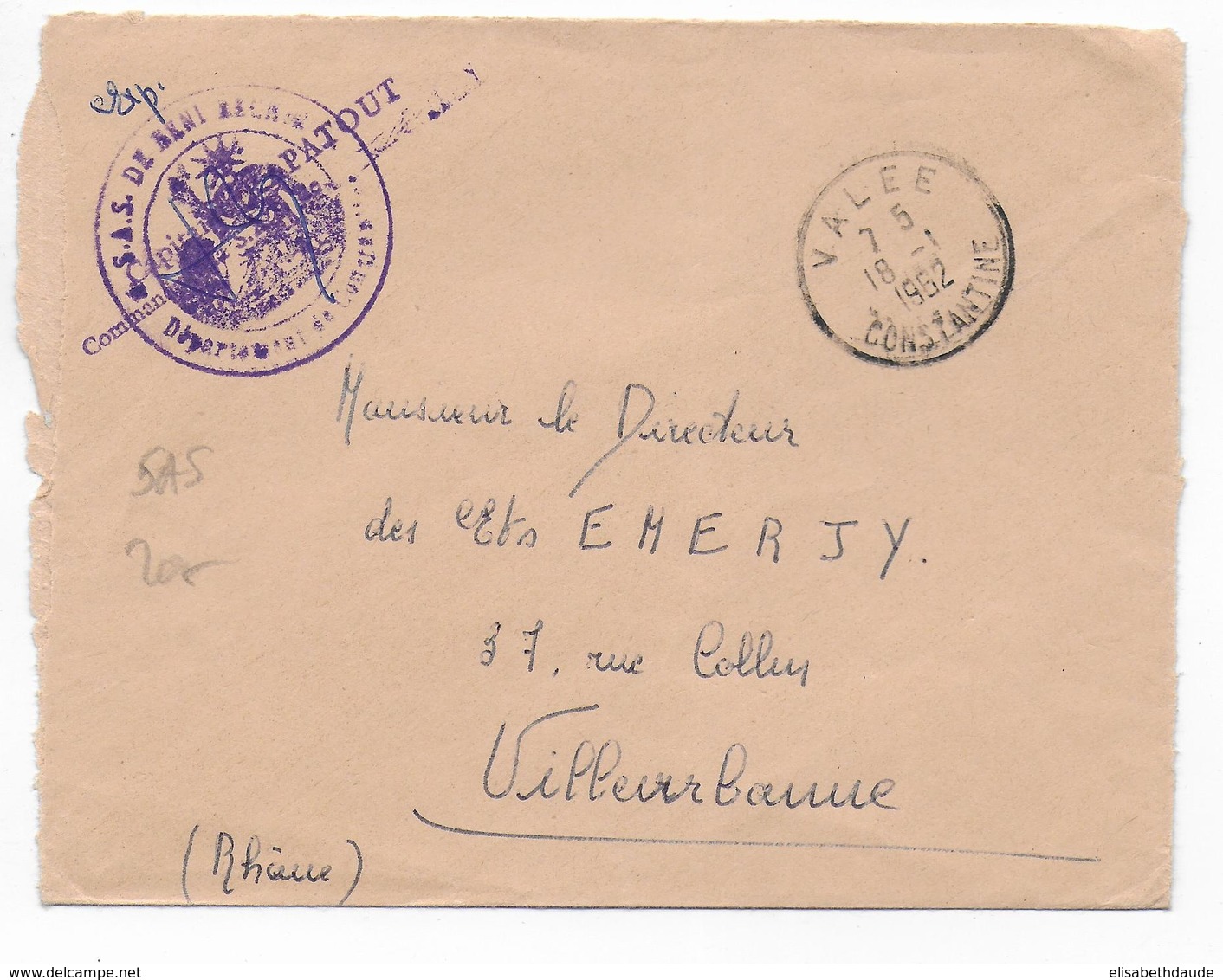 ALGERIE - 1962 - ENVELOPPE FM De VALEE Avec RARE CACHET De SAS ! - Guerra De Argelia