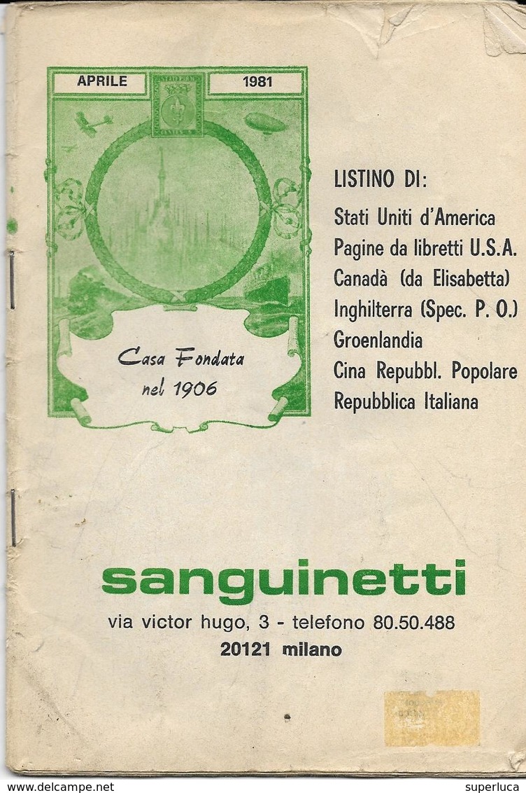 D-LISTINO PREZZI FRANCOBOLLI  STATI UNITI D'AMERICA SANGUINETTI MILANO APRILE 1981 - Catalogi Van Veilinghuizen