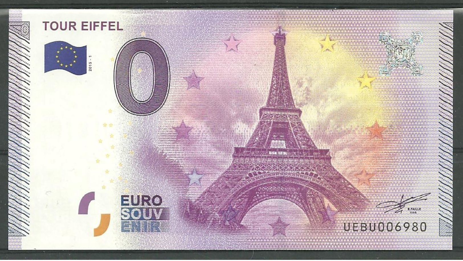 Billet Touristique 0 Euro 2015 La Tour EIFFEL  Epuisé - Essais Privés / Non-officiels