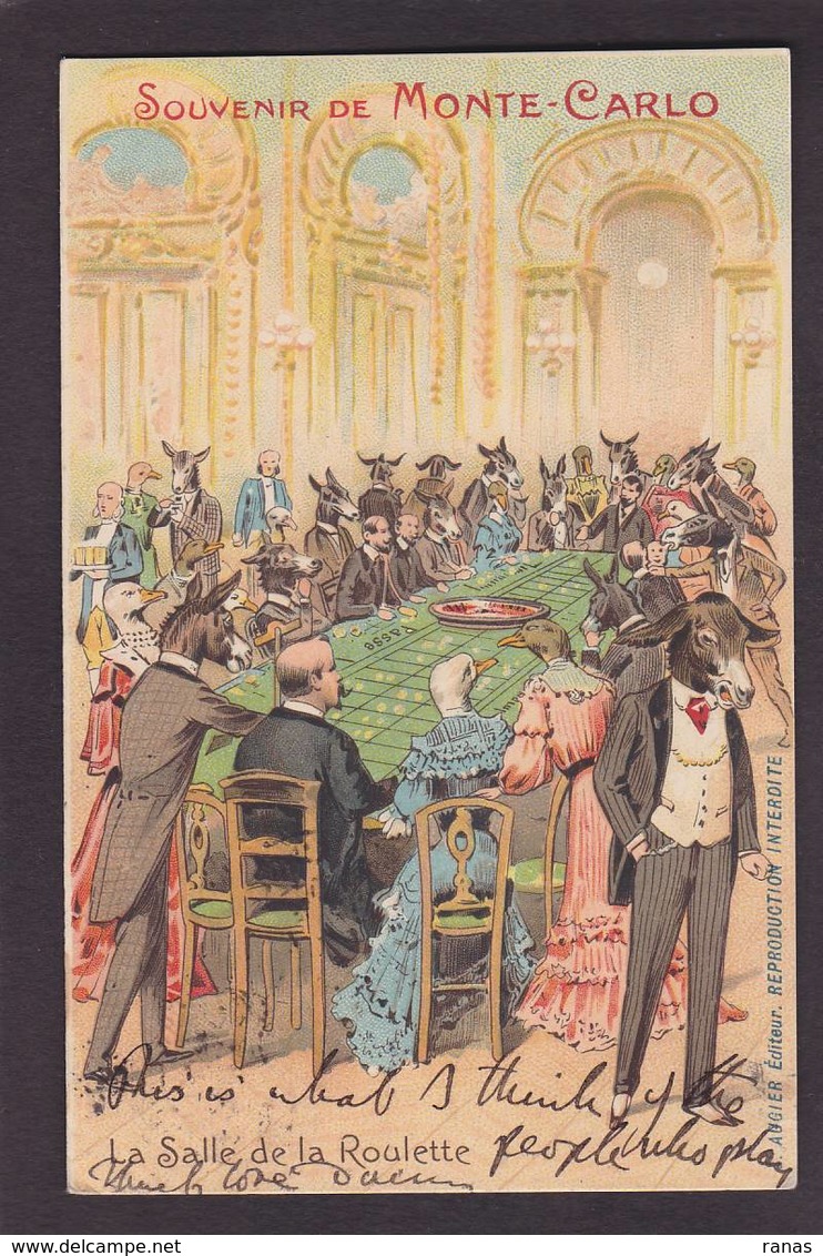 CPA Monaco Monte Carlo Jeu Satirique Caricature Casino Circulé Ane Oie - Monte-Carlo