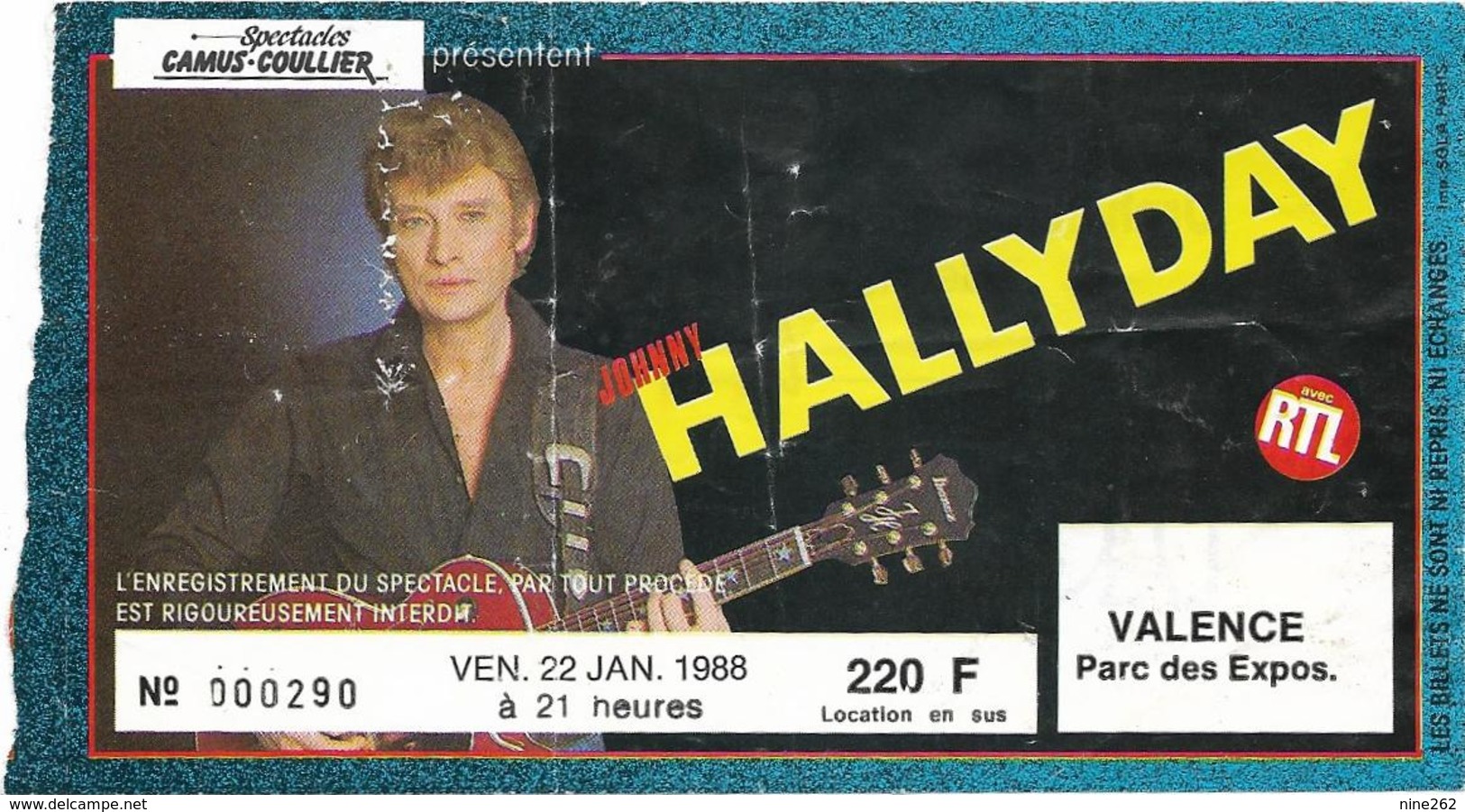 BILLET**JOHNNY HALLYDAY **VALENCE 1988..... - Tickets D'entrée