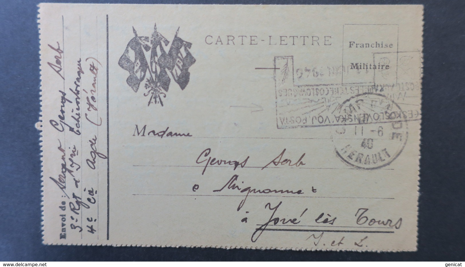 Carte Lettre Du Camp D'Agde Juin 1940 Cachet Rect. Illustré Poste Aux Armées Tchécoslovaques Voir Scans - Guerre De 1939-45