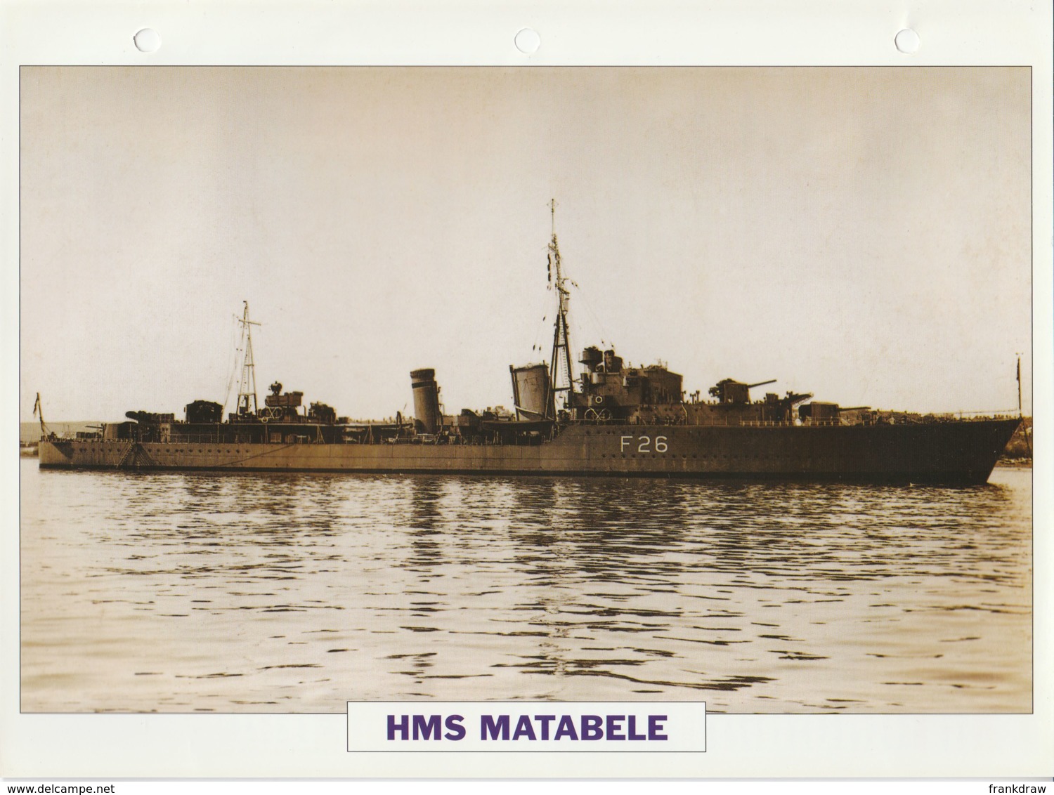 Picture Suitable For Framing - HMS  - Matabele - Tribal Class Destroyer - See Description Very Good - Unclassified