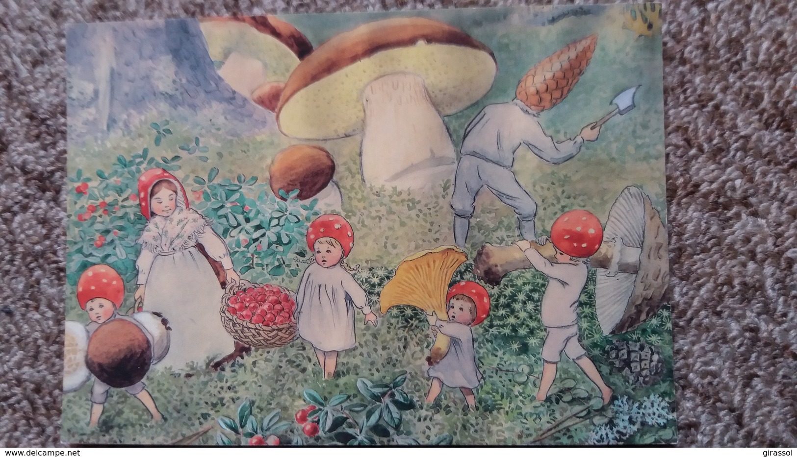 CPM CHAMPIGNON GEANT ENFANT RECOLTE TOMTEBARNEN BONNIER CARLSEN ED ELSA BESKOW - Pilze