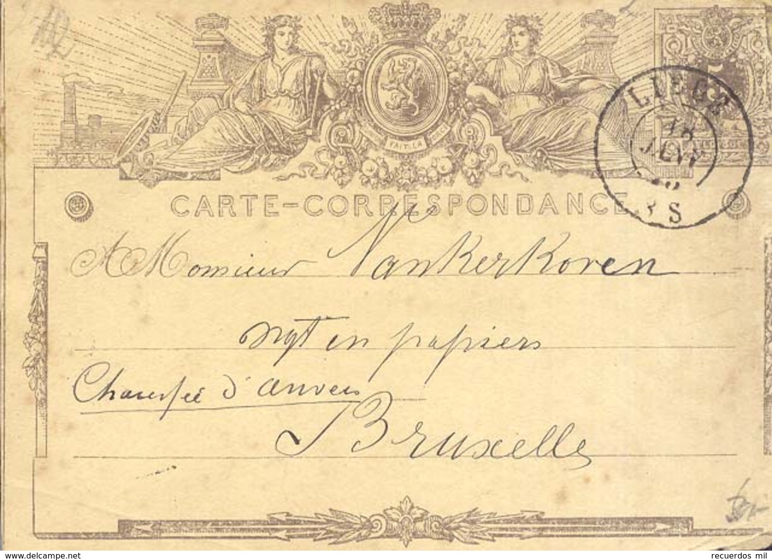 Año 1872 Entero Postal  Circulado A Bruxelles Matasellos Liege - Postbladen