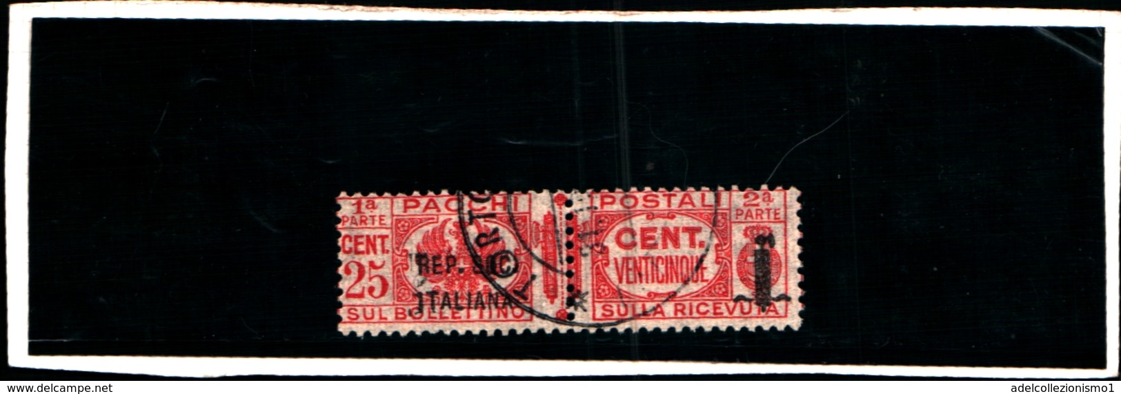 91055) ITALIA-25 C.-Due Sezioni, Fascio Littorio Soprastampati Repubblica Sociale - Pacchi Postali - 19444 -USATO - Otros & Sin Clasificación