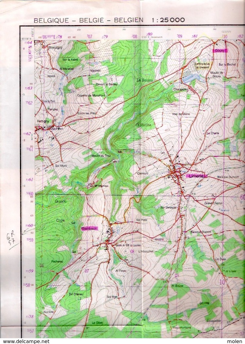 ©1988 LIMERLE Gouvy LENGELER Burg-Reuland CARTE D ETAT MAJOR STEINBACH WATHERMAL LENGELER MALSCHEID RETTIGNY S393 - Gouvy