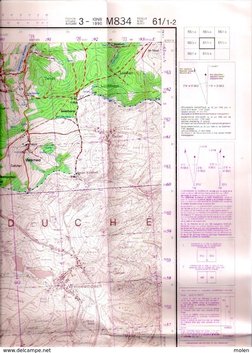 ©1988 LIMERLE Gouvy LENGELER Burg-Reuland CARTE D ETAT MAJOR STEINBACH WATHERMAL LENGELER MALSCHEID RETTIGNY S393 - Gouvy