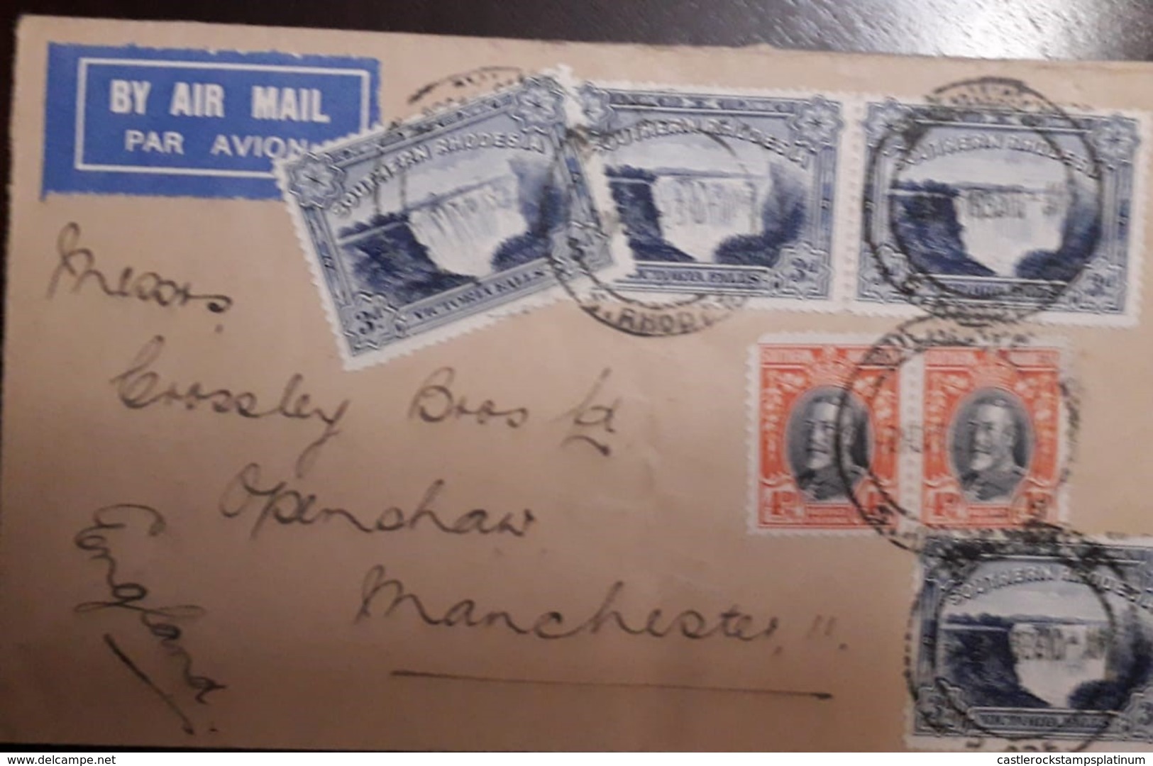 O) 1932 CIRCA - SOUTHERN RHODESIA, KING GEORGE V SC 17 1p, VICTORIA FALLS - CATARACT - SC 32 3p, AIRMAIL TO ENGLAND - Southern Rhodesia (...-1964)