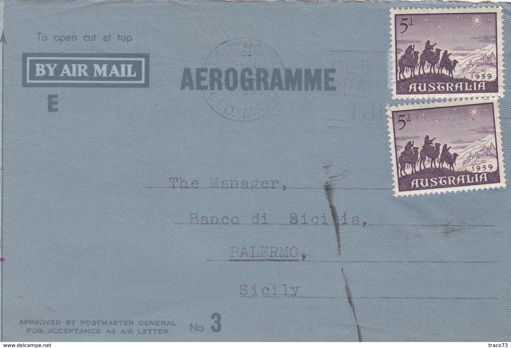 AUSTRALIA _ 7.12.1959  /  ITALIA - AEROGRAMME_ BAY AIR MAIL - Storia Postale