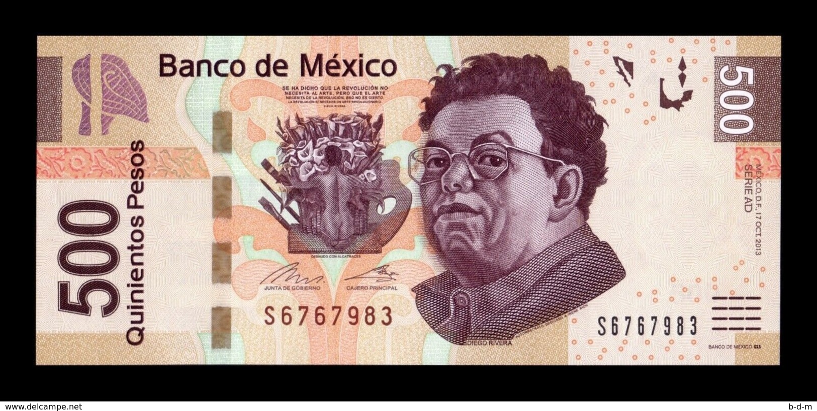 México 500 Pesos Diego Rivera 2013 Pick 126Ad Serie AD SC UNC - México