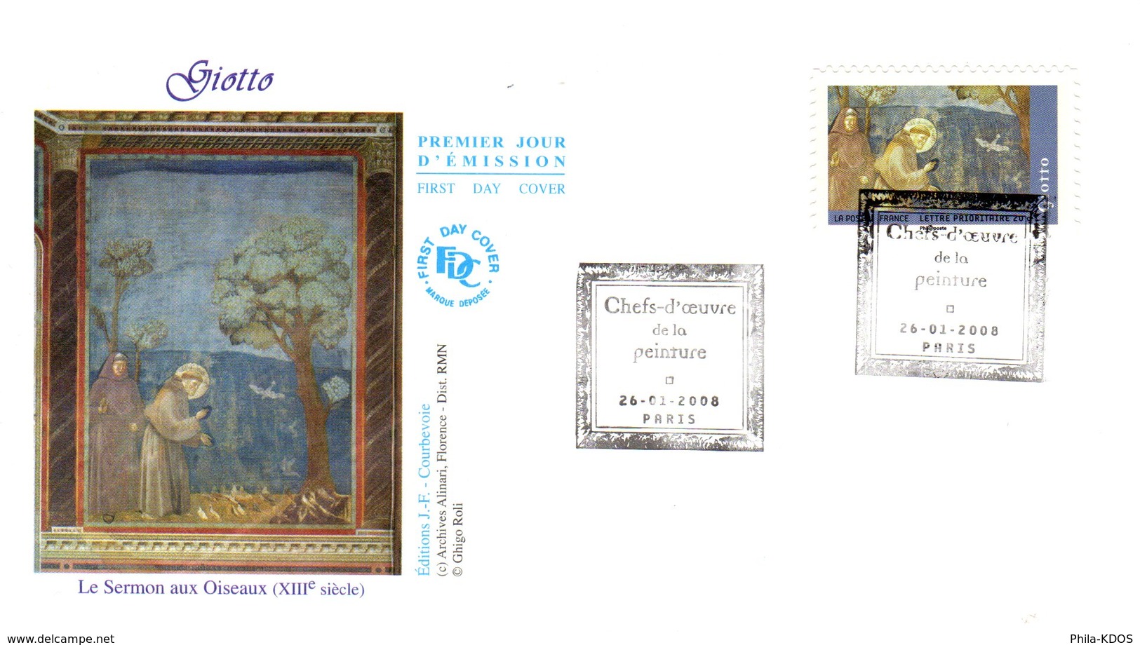 " SCENES DE LA VIE DE SAINT FRANCOIS De GIOTTO DI BONDONE " Sur Enveloppe 1er Jour De 2008 N° YT ADH 151 Parf. état. FDC - Autres & Non Classés