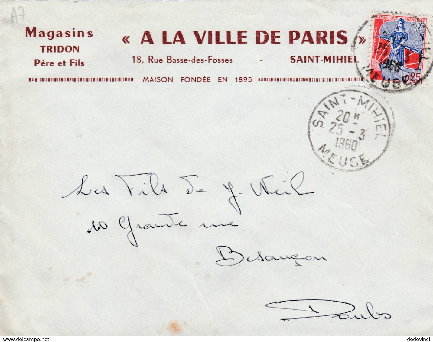 Saint-Mihiel : Lettre à En-tête : Magasin Tridon Père Et Fils : A La Ville De Paris - 1961-....