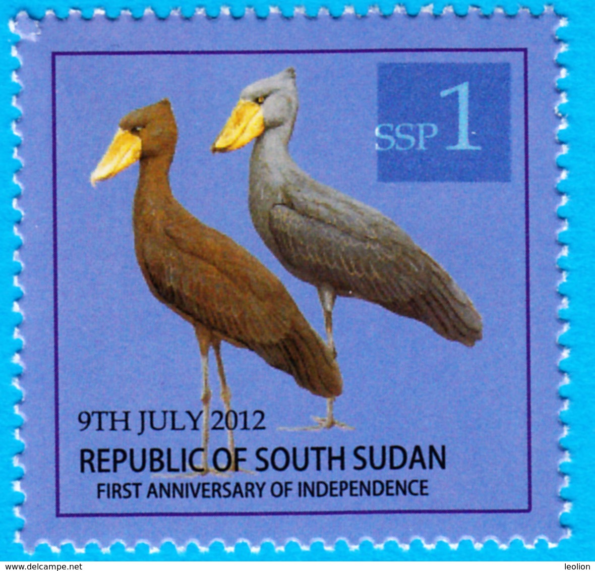 SOUTH SUDAN  Overprint Unadopted Proof On 1 SSP Birds Stamp, Blue Overlay Withou New Value Südsudan Soudan Du Sud - Südsudan