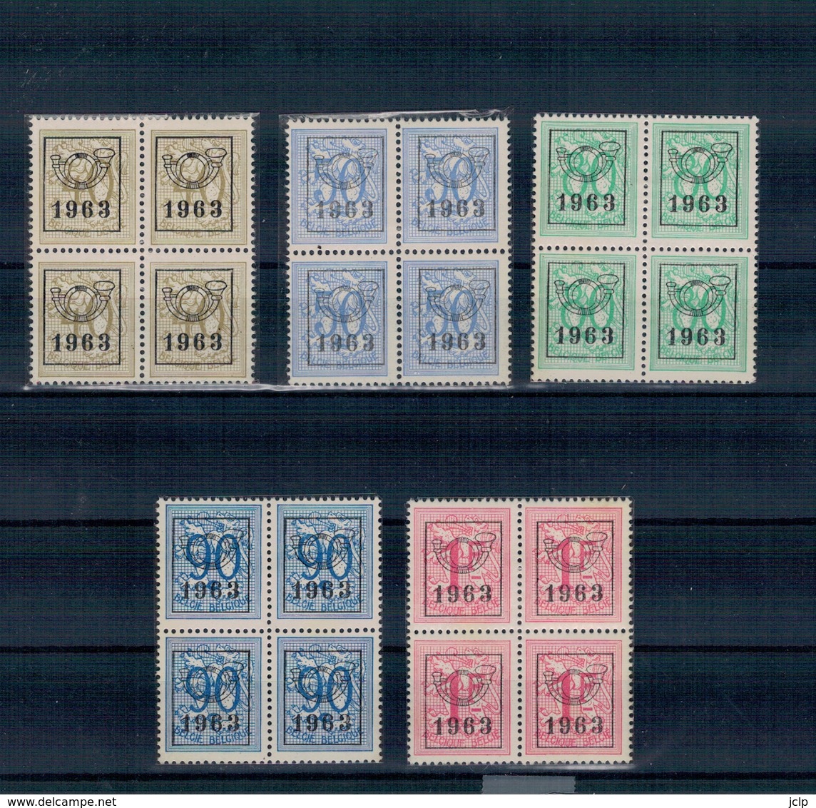 1963 - Surcharge Type F/Chiffre Sur Lion Héraldique 1963 (PRE736 à PRE746) (Bloc De 4) - Typos 1951-80 (Chiffre Sur Lion)