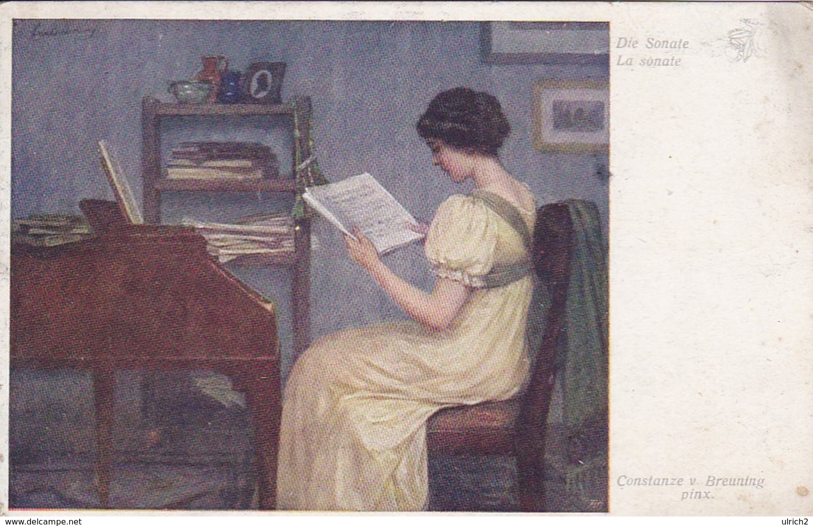 AK Die Sonate - Frau Mit Noten Und Klavier - Künstlerkarte Constanze V. Breuning - Feldpost Eberswalde 1918 (47406) - Frauen