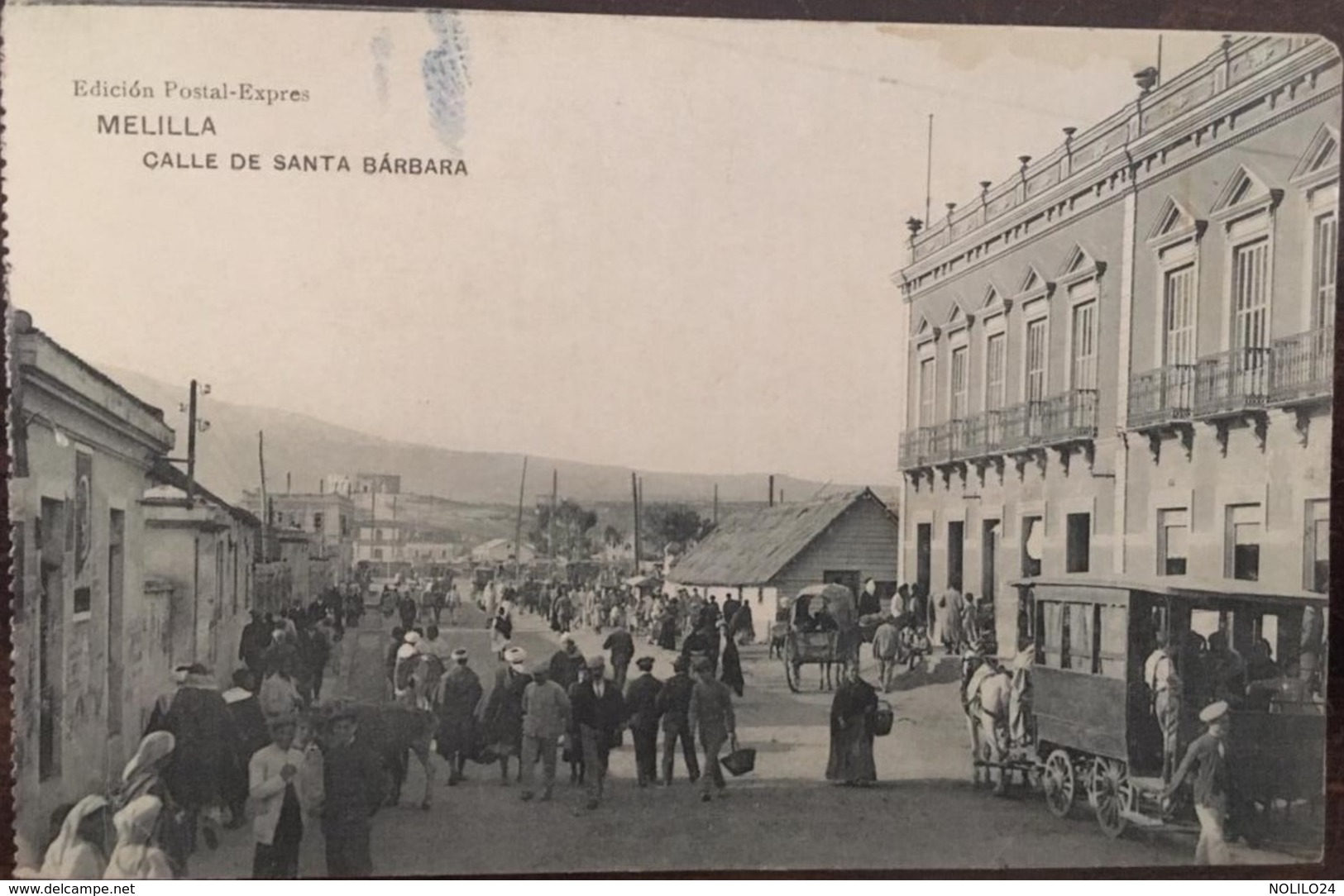 CPA, MELILLA - Calle De Santa Barbara, Postal Con Animación, Equipos, Caballos, Personajes,animée,1915, éd Postal Expres - Melilla