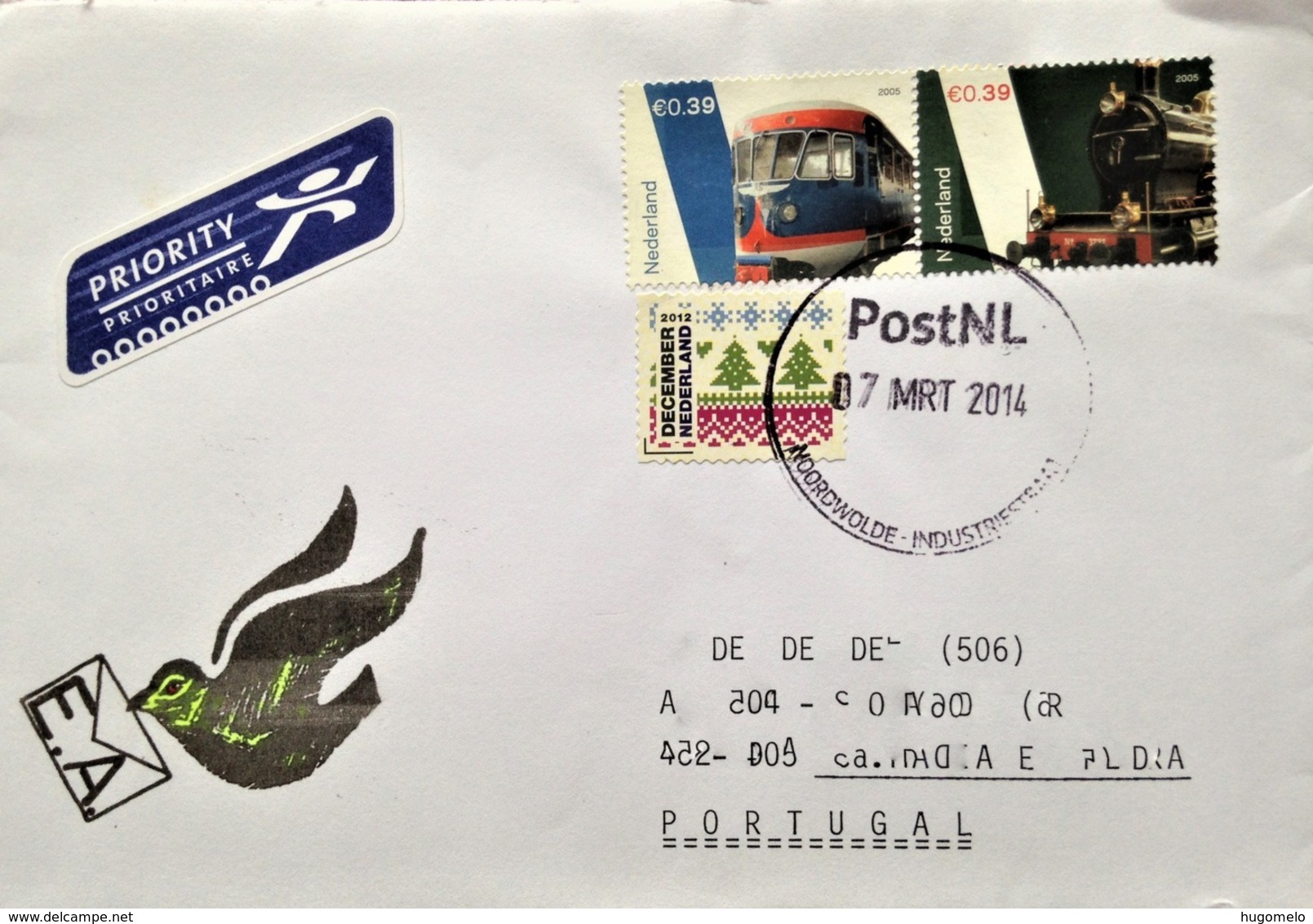 Netherlands, Circulated Cover To Portugal, "Trains", 2014 - Storia Postale