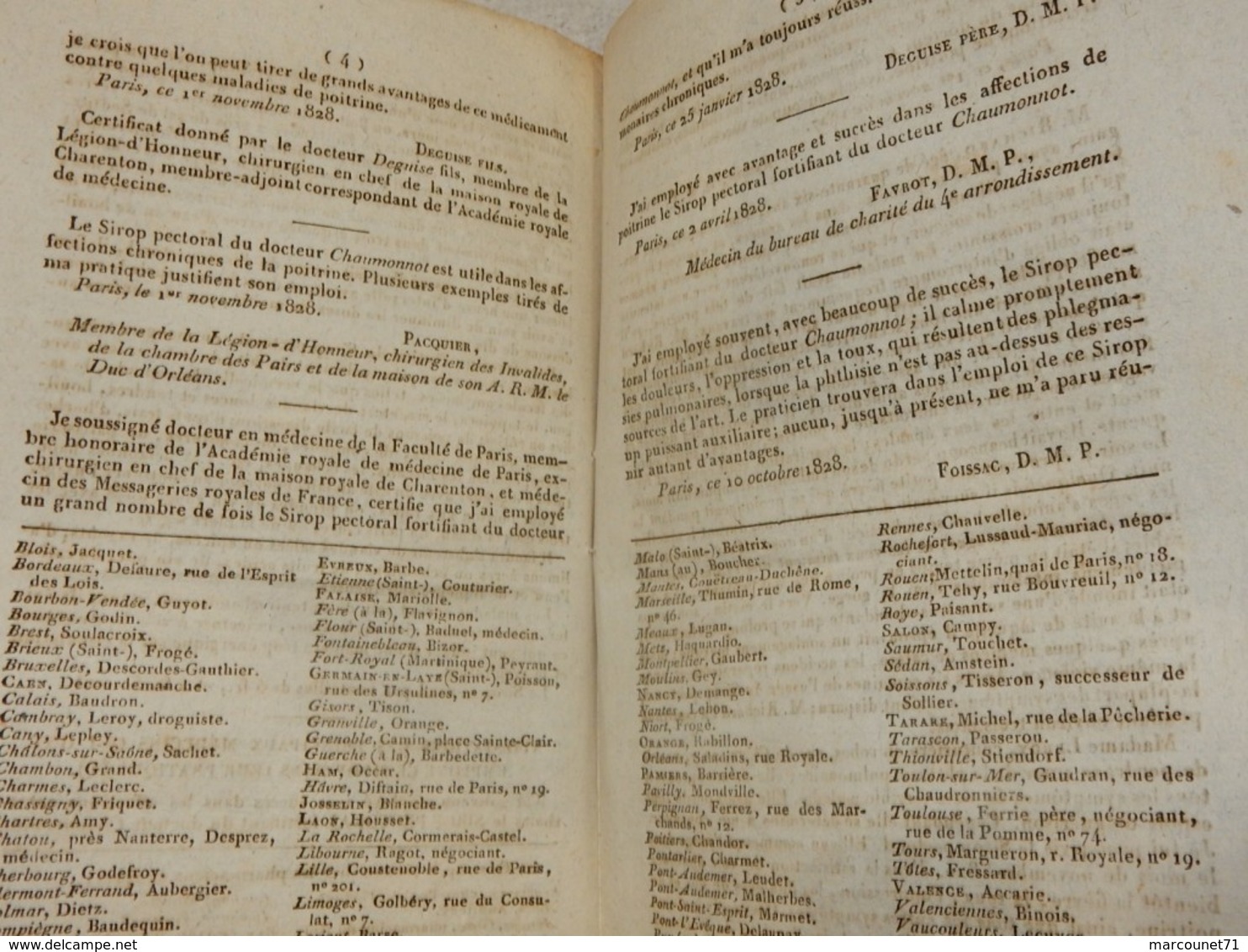 ANCIEN DOCUMENT 1830 OBSERVATIONS MÉDICALES SUR EFFETS SIROP PECTORAL CHAUMONNOT PARIS - Unclassified