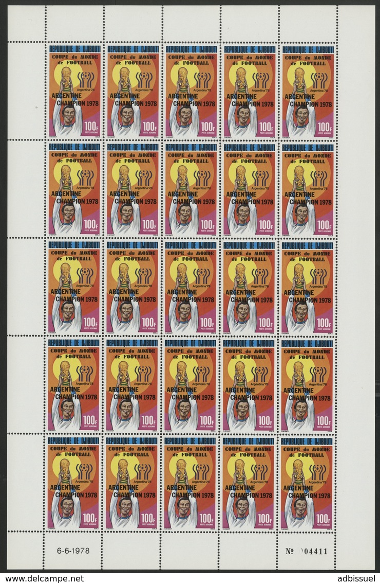 DJIBOUTI POSTE AERIENNE N° 123 Et 124 COTE 287,50 € SERIE DE 2 FEUILLE COMPLETE DE 25 EXEMPLAIRES NEUFS MNH ** FOOT . TB - 1978 – Argentine