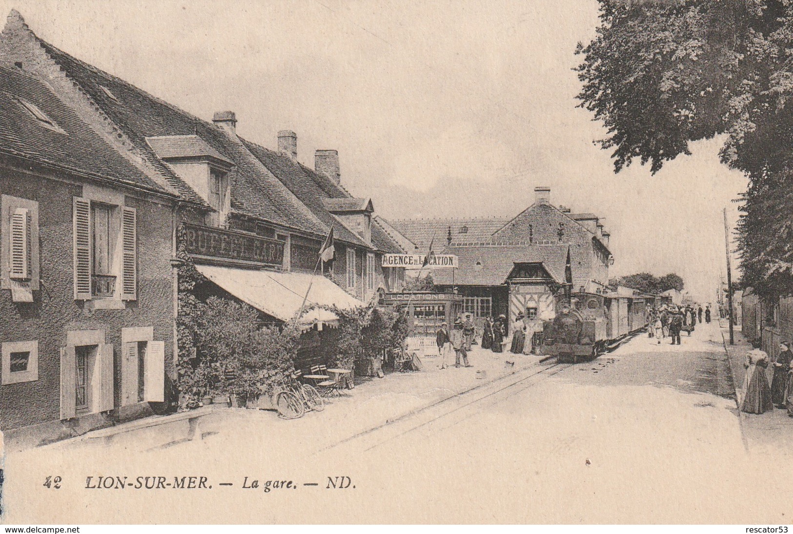 Rare Cpa Lion-sur-mer La Gare Avec Train Vapeur - Altri & Non Classificati