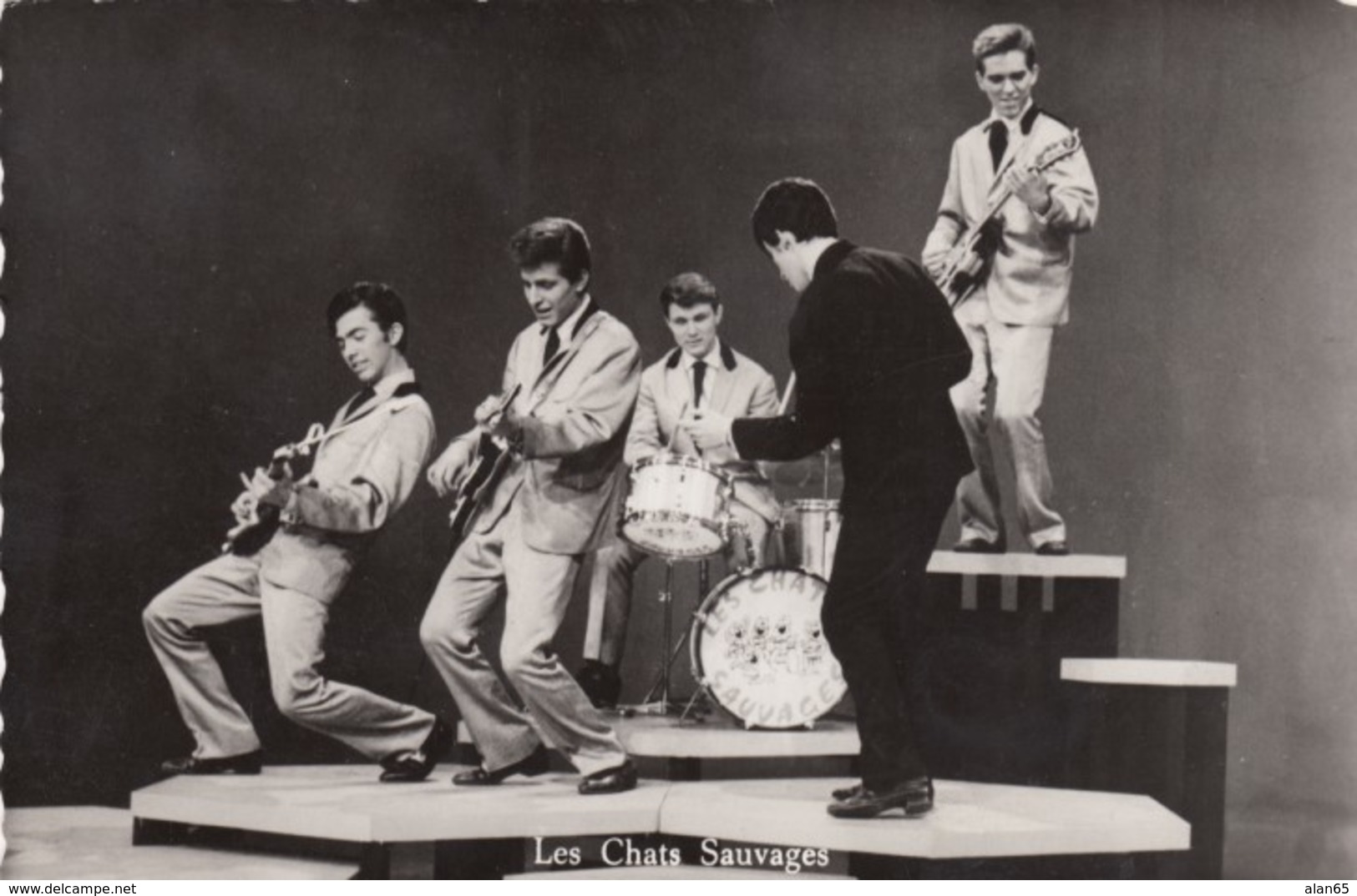 Les Chats Sauvage, French Rock Band Musicians C1960s Vintage Real Photo Postcard - Music And Musicians