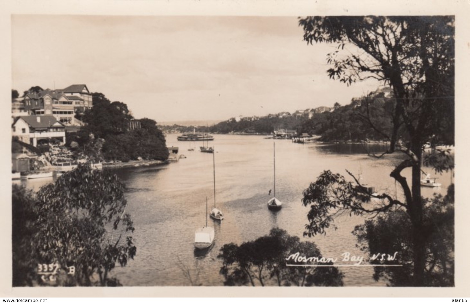 Mosman Bay, Sydney NSW Australia, Boats In Bay, Houses On Hillside, C1910s/20s Vintage Real Photo Postcard - Sydney