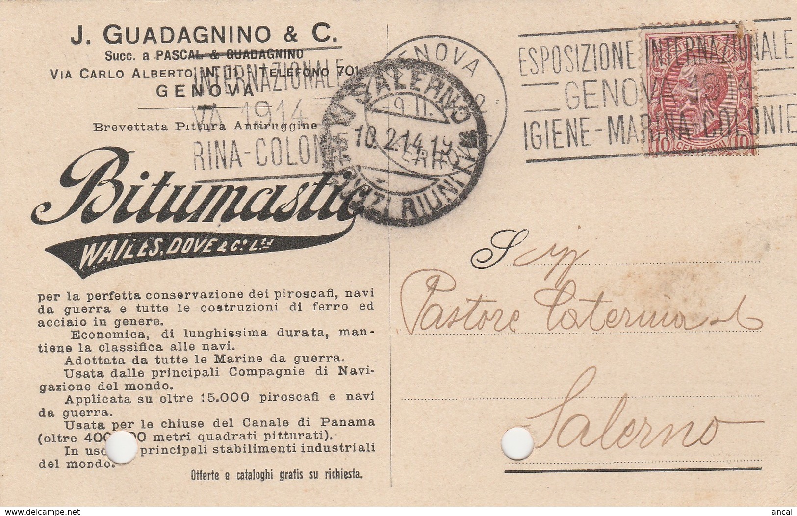 Genova. 1914. Annullo GENOVA FERROVIA , Su Cartolina Postale PUBBLICITARIA - Storia Postale