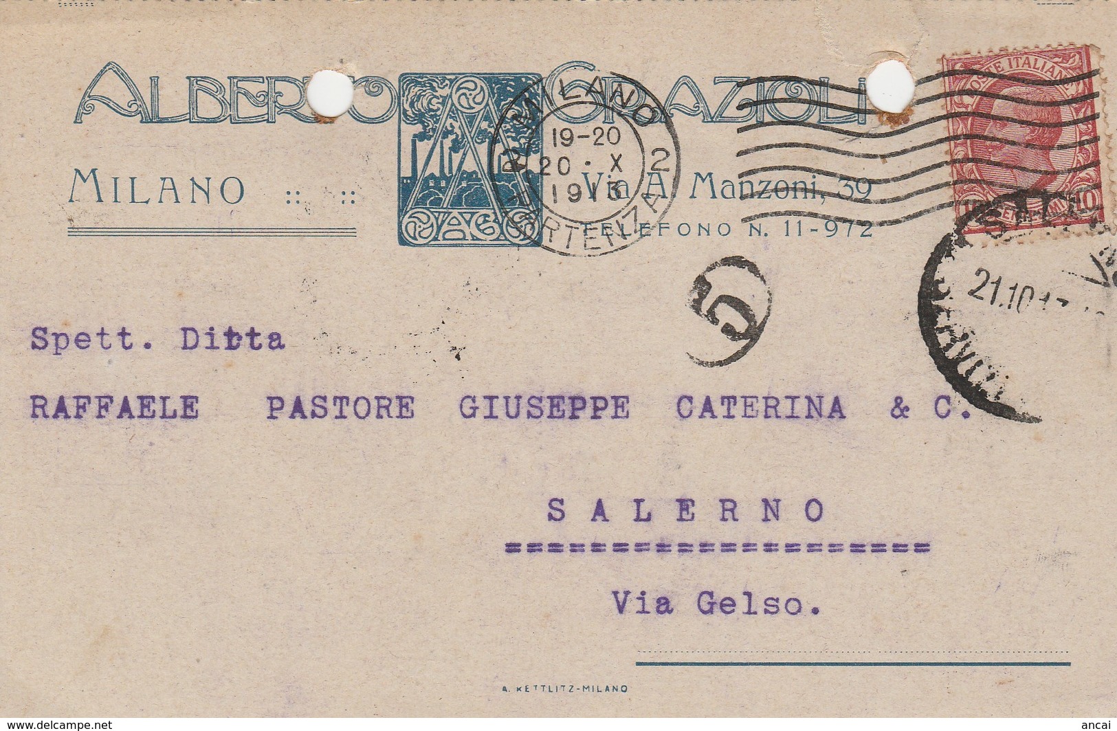Milano. 1920. Annullo Meccanico MILANO PARTENZE , Su Cartolina Postale PUBBLICITARIA - Storia Postale