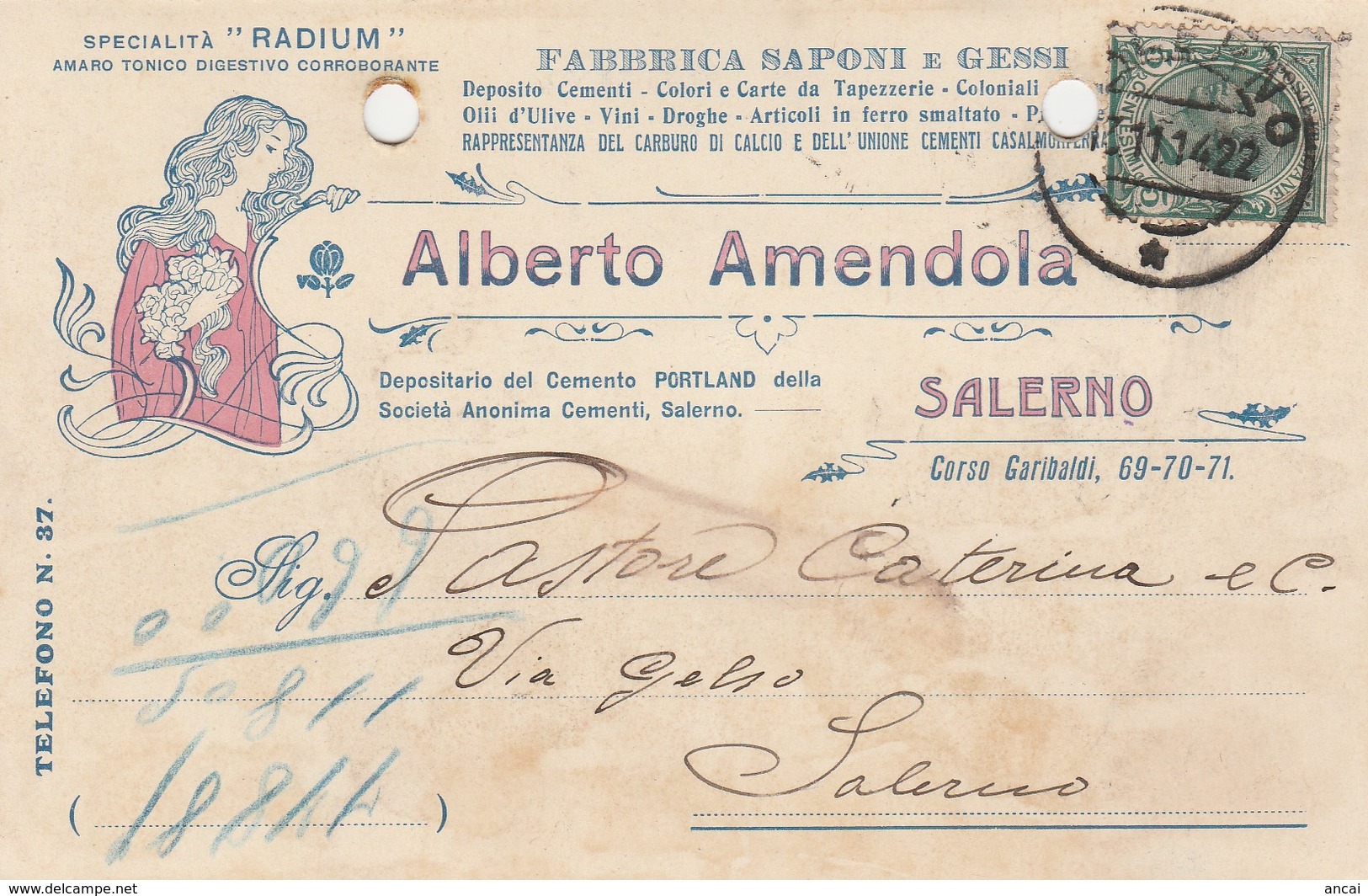 Salerno. 1914. Annullo Guller SALERNO , Su Cartolina Postale PUBBLICITARIA - Storia Postale