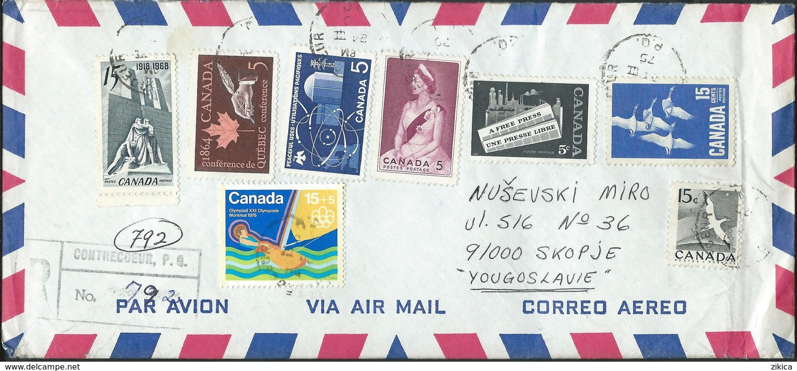 Canada Contrecouer Quebec Registered Letter 1975 Via Yugoslavia.nice Stamps / Timbres .( 2 Scans ) - Lettres & Documents