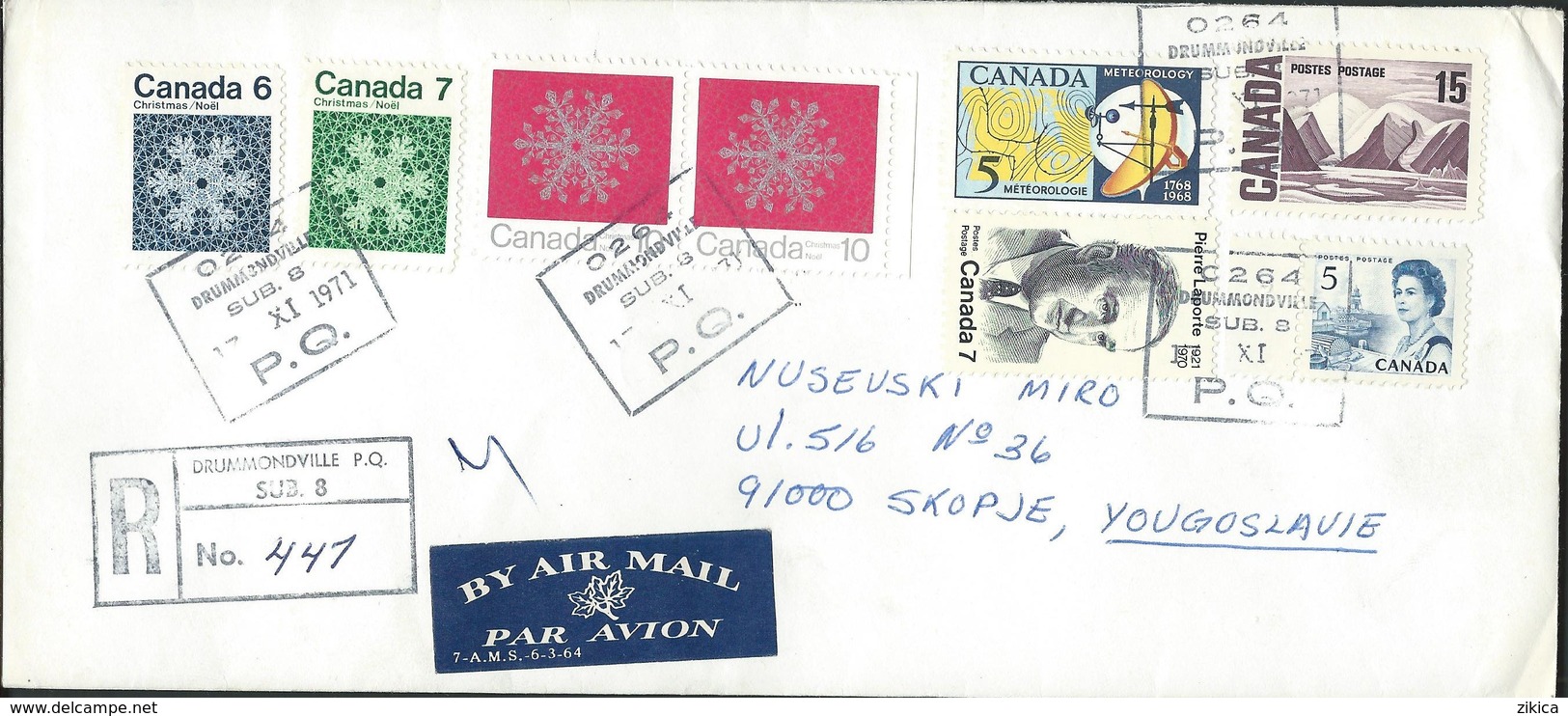 Canada Drummondville Quebec Registered Letter 1971 Via Yugoslavia.nice Stamps / Timbres .( 2 Scans ) - Storia Postale