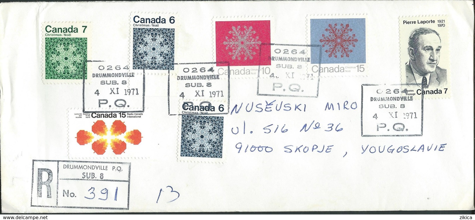 Canada Drummondville Quebec Registered Letter 1971 Via Yugoslavia.nice Stamps / Timbres .( 2 Scans ) - Lettres & Documents