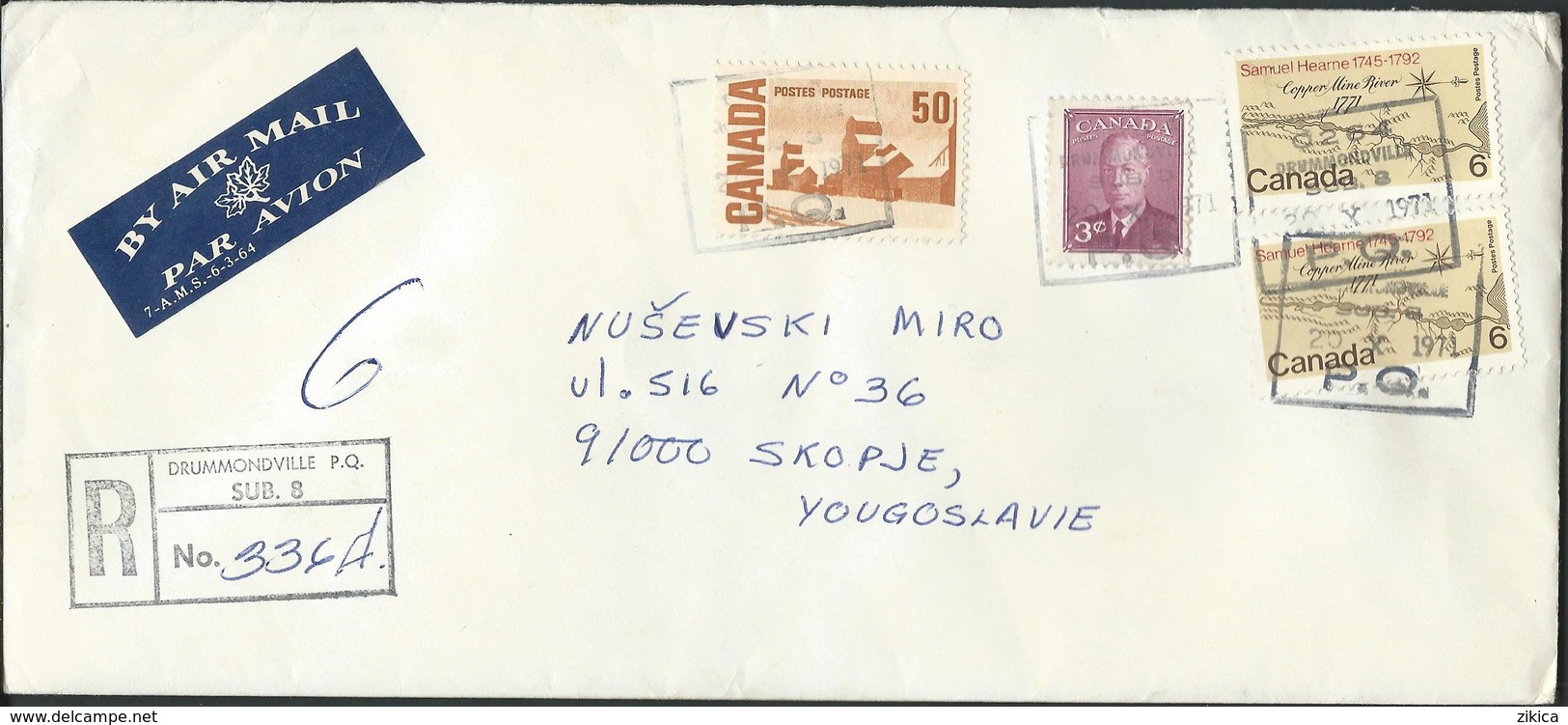 Canada Drummondville Quebec Registered Letter 1971 Via Yugoslavia.nice Stamps / Timbres .( 2 Scans ) - Lettres & Documents