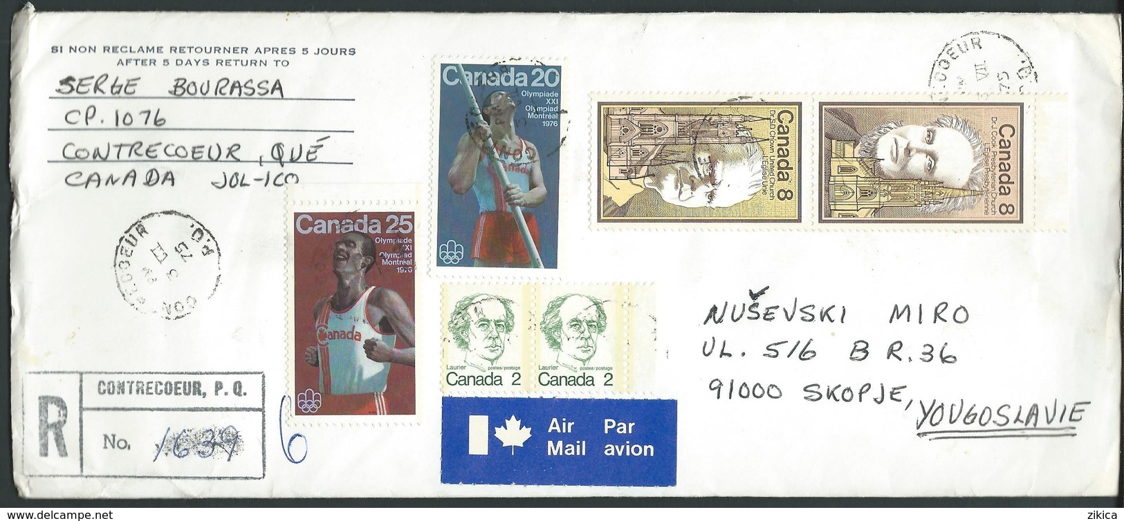 Canada Contrecoeur Quebec Registered Letter 1975 Via Yugoslavia.nice Stamps / Timbres .( 2 Scans ) - Cartas & Documentos