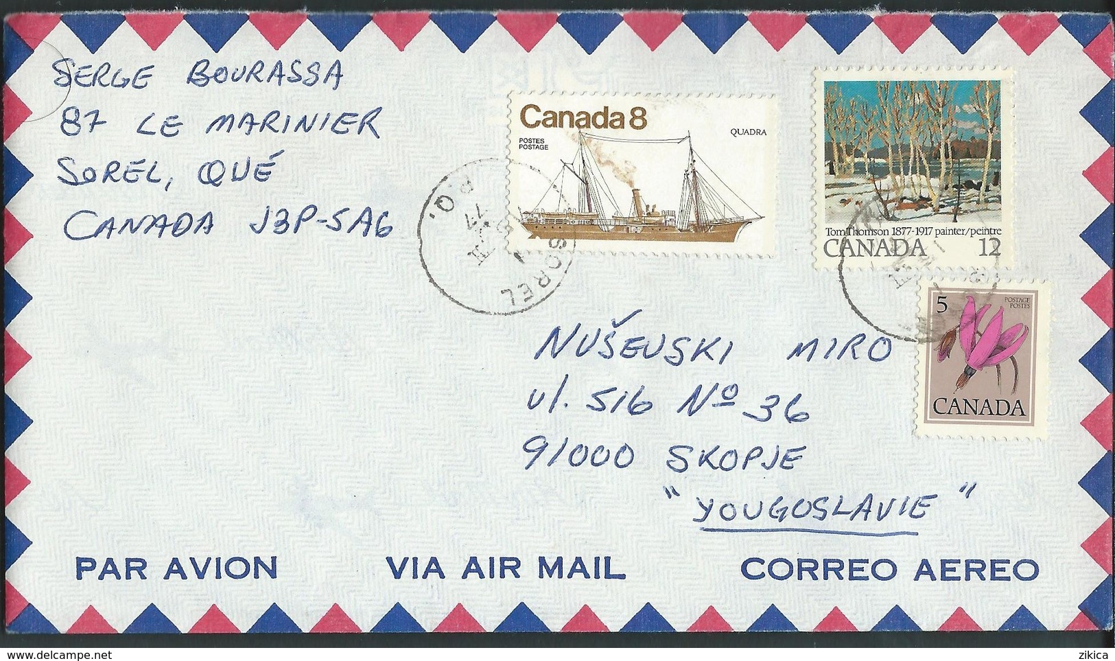 Canada Letter Via Yugoslavia 1977 -stamp Motive : Ships,art,flowers - Lettres & Documents