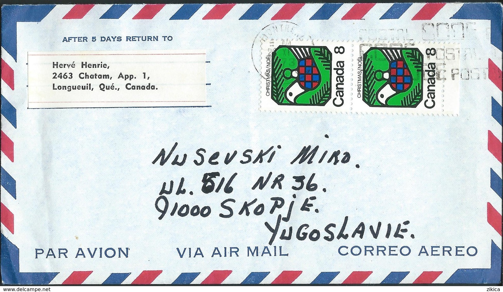 Canada Letter Via Yugoslavia 1973 - Motive Stamps : 1973 Christmas - Brieven En Documenten