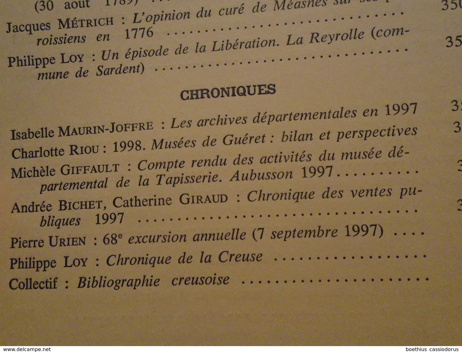 MEMOIRES SOCIETE SCIENCES NATURELLES ARCHEOLOGIQUES CREUSE TOME 46 2e FASC. 1997 (voir sommaire en photo).