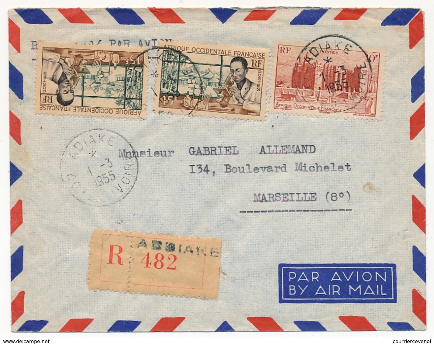 Côte D'Ivoire => Enveloppe Affr. Composé AOF - Recommandée Depuis ADIAKE -  1 Mars 1955 - Storia Postale