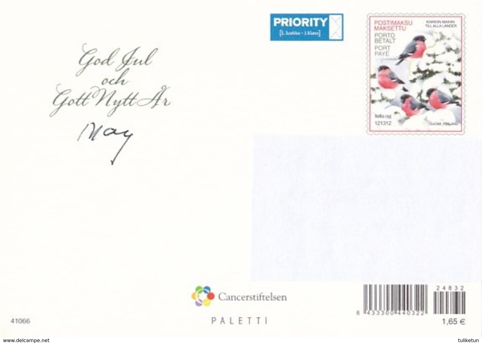 Postal Stationery - Birds - Bullfinches - Christmas Tree - Cancer Foundation - Suomi Finland - Postage Paid - Entiers Postaux