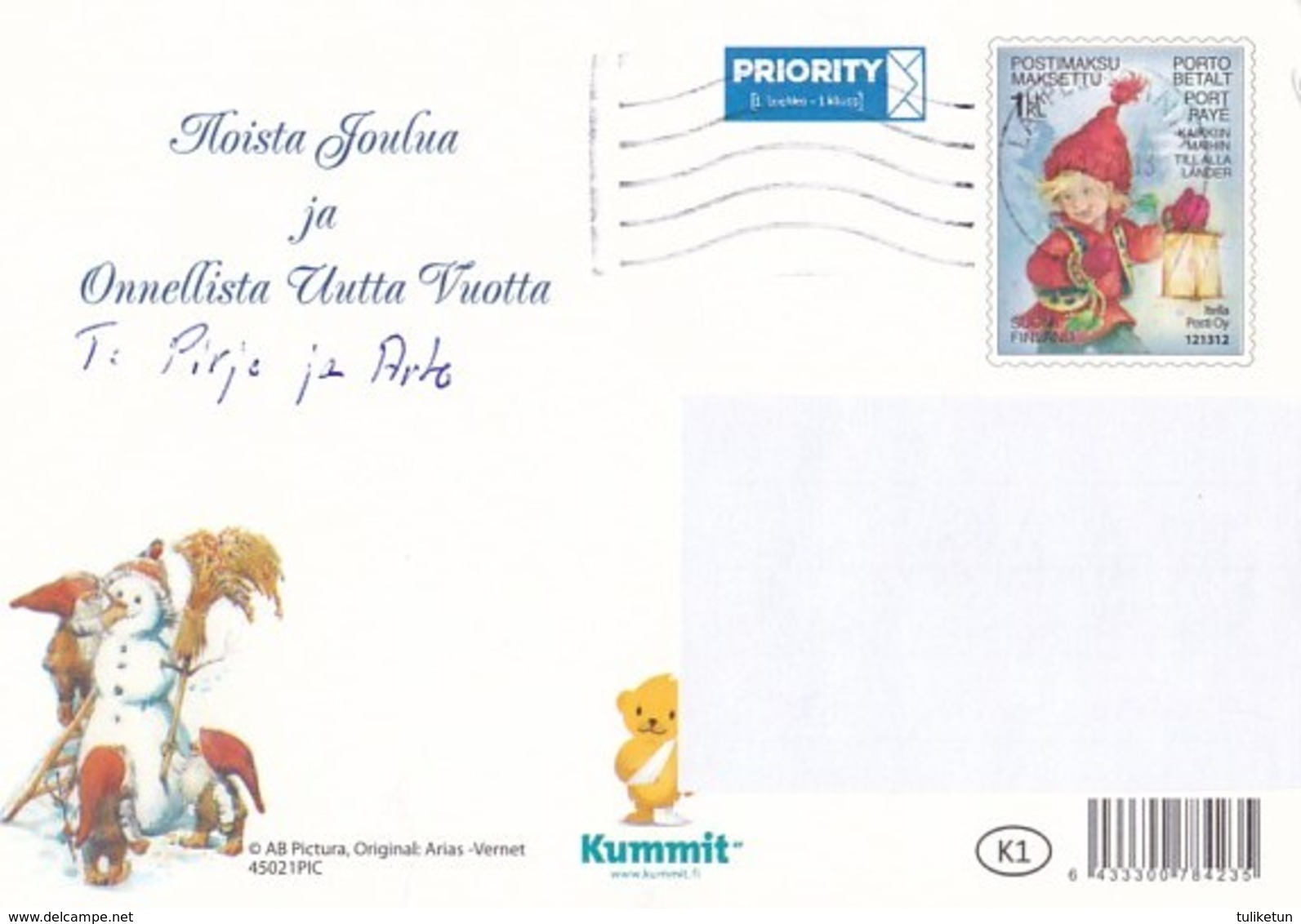 Postal Stationery - Elves Bringing Apples - Bird - Bullfinch - Godparents - Suomi Finland - Postage Paid - Arias Vernet - Entiers Postaux