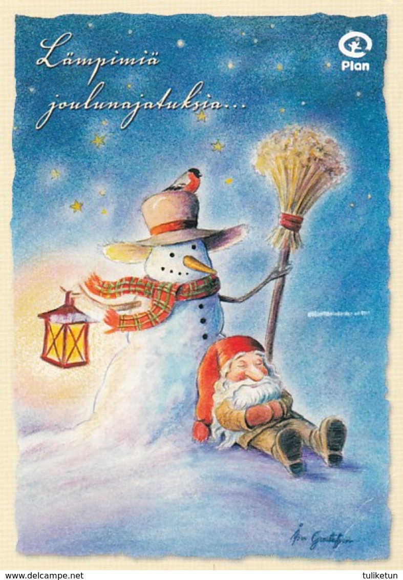 Postal Stationery - Elf Resting - Bullfinch On Hat - Snowman - Plan - Suomi Finland - Postage Paid - Åsa Gustafsson - Entiers Postaux