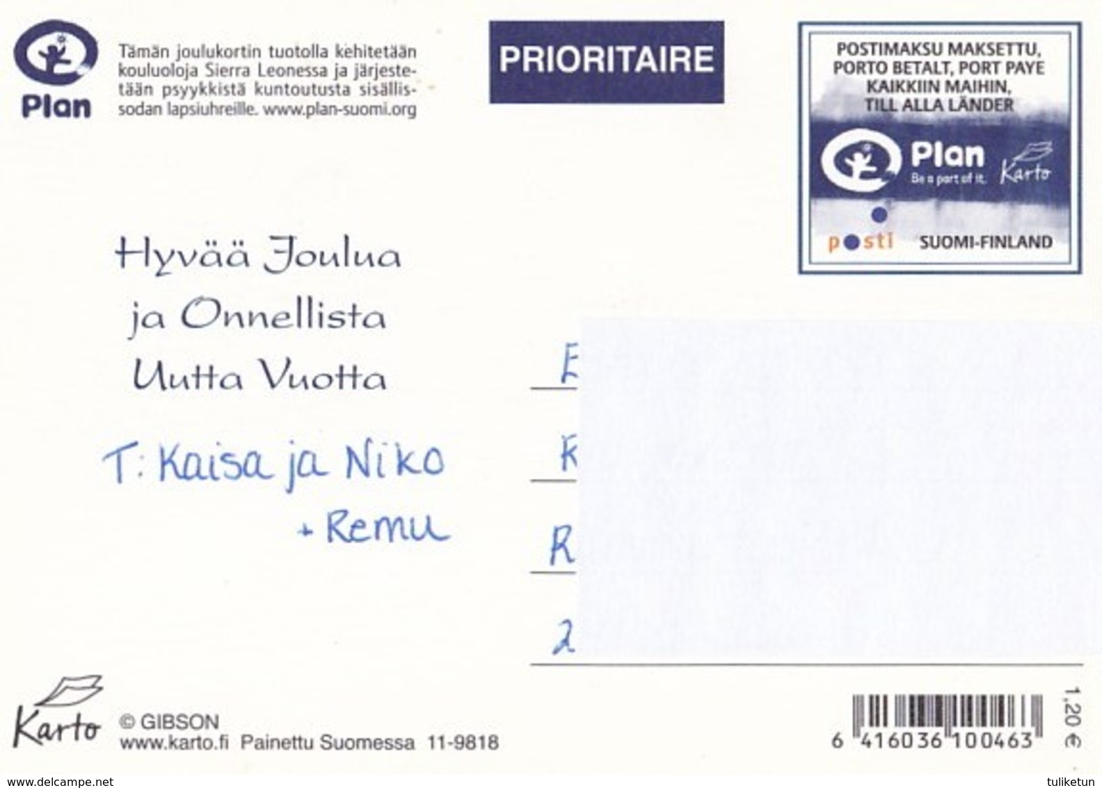 Postal Stationery - Snowman Holding Bird - Bullfinch - Plan - Suomi Finland - Postage Paid - Postwaardestukken