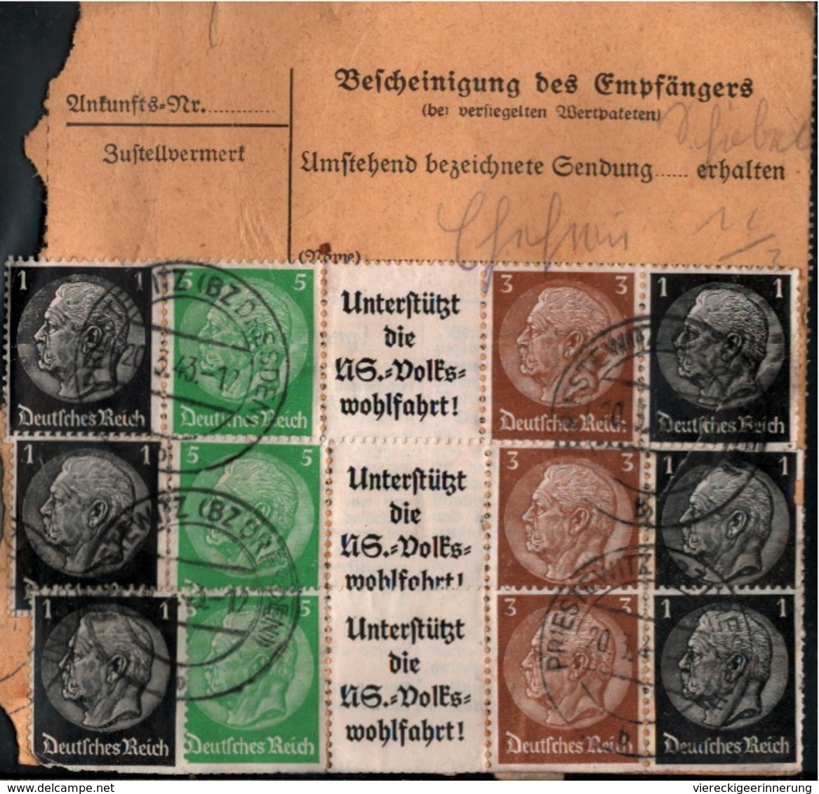 ! 1943 Paketkarte Deutsches Reich, Priestewitz Nach Leipzig, Zusammendrucke - Briefe U. Dokumente